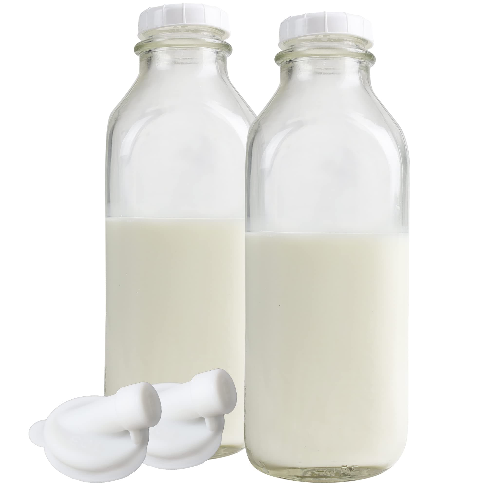 The Dairy Shoppe Glass Milk Bottle Vintage Style with Cap, Pack of 2