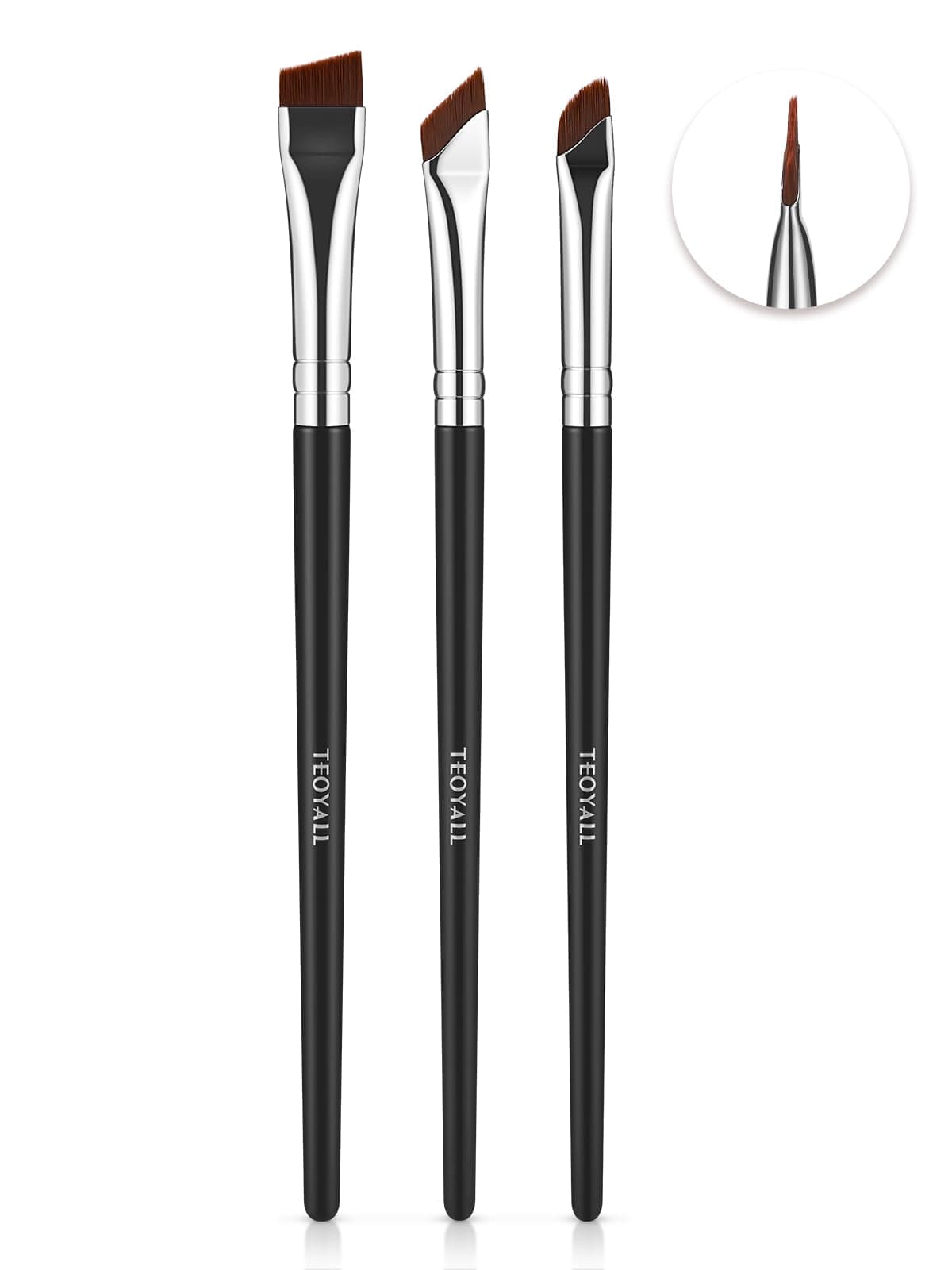 Angled Eyeliner Brushes Set, 3 PCS Ultra Thin Slanted Eyebrow Brush Precision Defined Brushes (3 Angled Brushes)