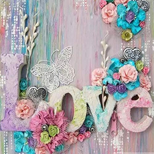 BOHADIY Diamond Painting Kits for Adults – DIY Diamond Number Kits with Full Drill – Crystal Rhinestone Diamond Embroidery Paintings Great for Home, Office, Wall Decor 13.8×13.8 Inch (Love Flower)