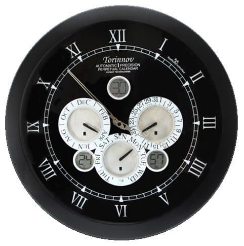 Torinnov 18-inch Matt Black Metal Radio Controlled Analog Weather Wall Clock