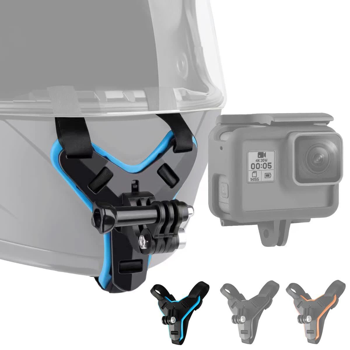 Motorcycle Helmet Chin Strap Mount Compatible with GoPro Hero 10 Black, 9, 8, 7, (2018), 6 5 4 3, Hero Black, Session, Xiaomi Yi, SJCAM (Blue)