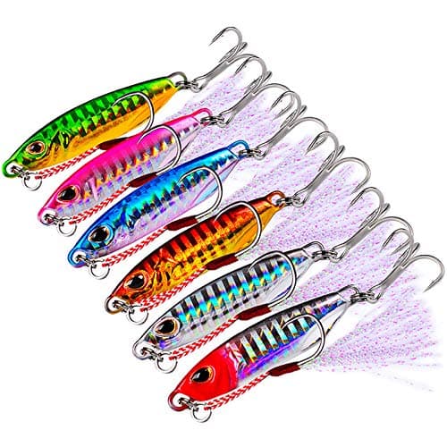6pcs Lead Jigging Fishing Lures,10g 30g 50g, Offshore Micro Butterfly Jigs for Tuna King Snapper Dogtooth Grouper Bass, Slow Speed Metal Fishing Jig Lures with 4# BKB Treble Hook and Assist Hooks