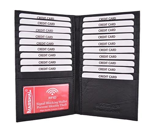 MarshalBifold Leather RFID Blocking Wallet For Men & Women | Genuine Leather Holder With 19 Slots, 2 Bill Compartments & ID Window | For Credit/Debit Cards, Money & More - -