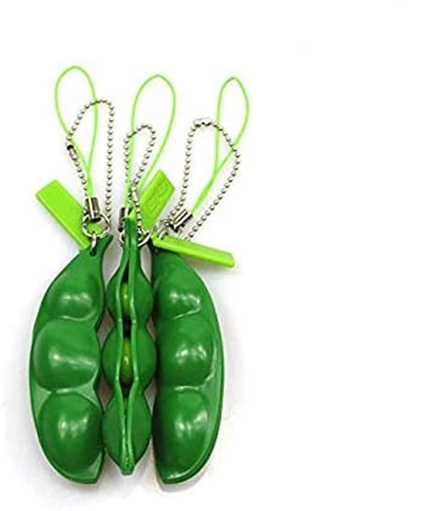 Fidget Toys 3Pack Squeeze-a-Bean Soybean Stress Relieving Keychain Mobile Pendants