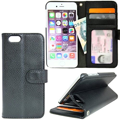 Toppen Left Handed Wallet Folio Phone Case Cover, Premium Soft Leather Flip Phone Case Cover, Black (Apple iPhone 6-6S)