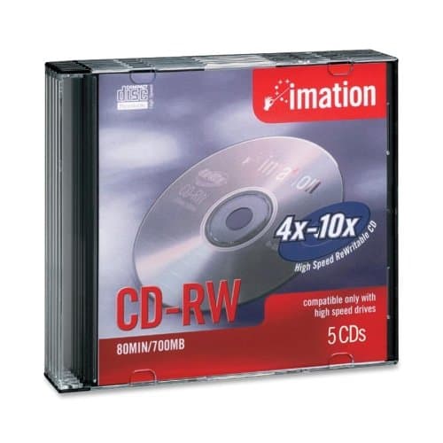 Wholesale CASE of 25 - Imation Branded CD-RW Rewritable Discs-CD-RW, 4-12x, 80Min/700MB, Branded, 5/PK, Silver