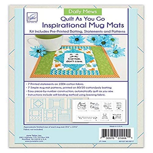June Tailor Quilt As You Go Inspirational Mug Mats Daily Mews, Natural/Blue Ink