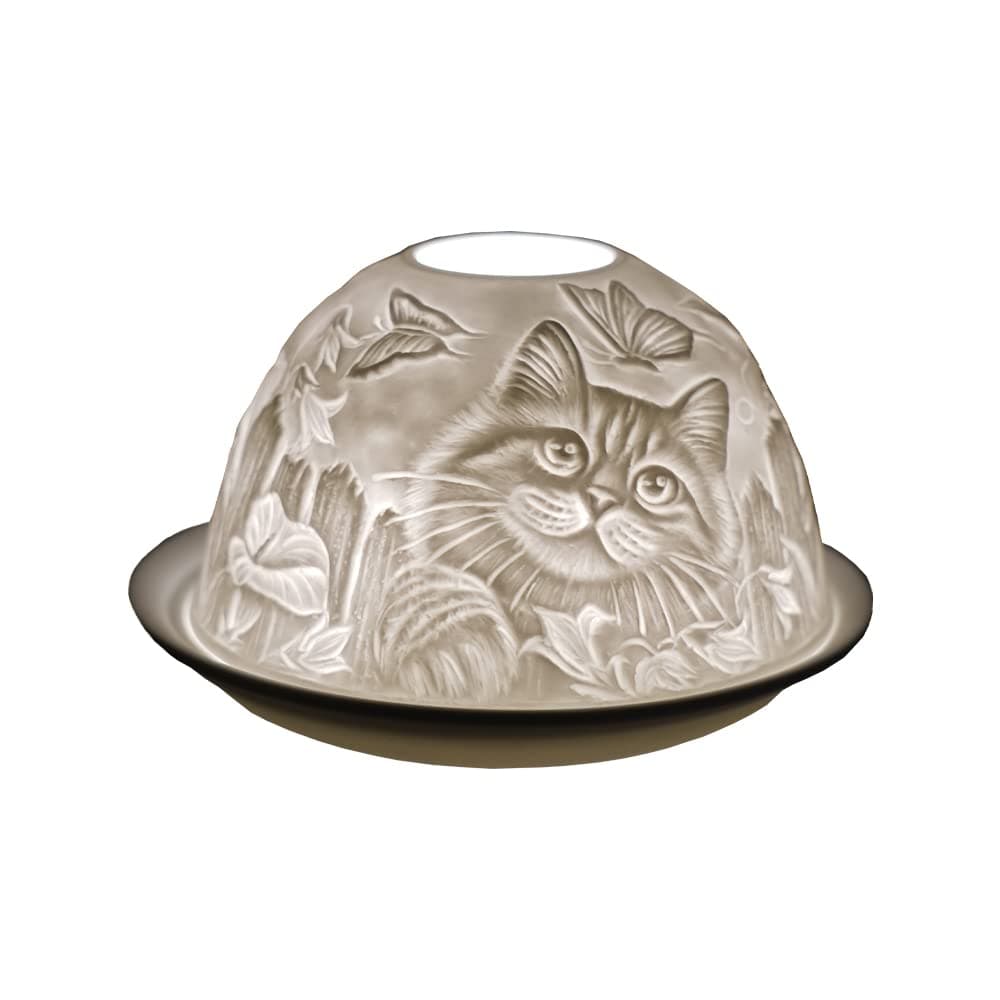 Cello Porcelain Tea Light Candle Holder Dome - Cat, A stunning candle holder projecting a 3D image or loving message Suitable to be used with tealights