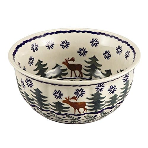 Polish Pottery Christmas Tree Reindeer Moose Cereal Bowl, 18 Oz