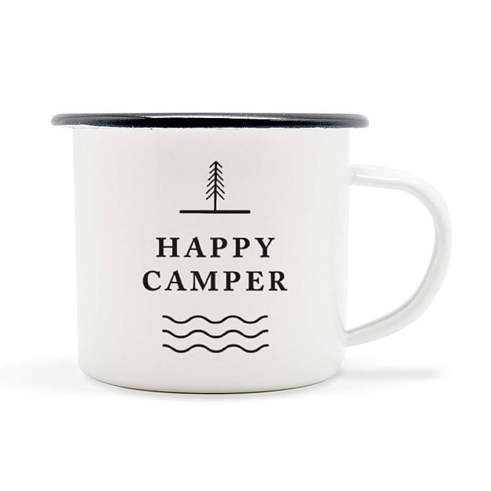 Happy Camper Enamel Camping Mug - Black, 10 Oz (295 ml), Ecofriendly Outdoor Camper Mugs Ideal For Early Morning Coffee Or Cold Campfire Beer. (2 Custom Designs To Pick From. By Journo Travel Co.) …