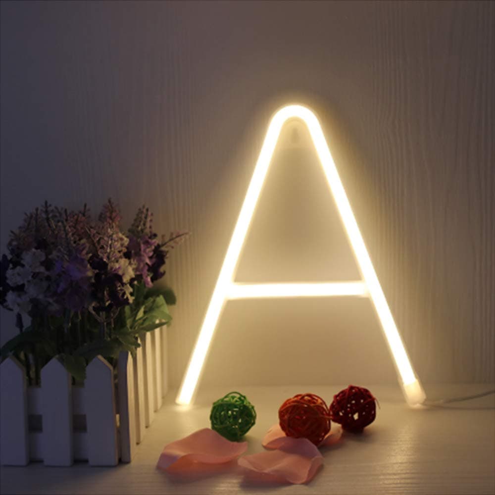 ENUOLI Warm White Neon Letter Sign Night Lights Words Battery/USB Powered LED Alphabet Art Lights Wall Decor Light up Words for Wedding Birthday Party Christmas Home Bar Decoration (A)