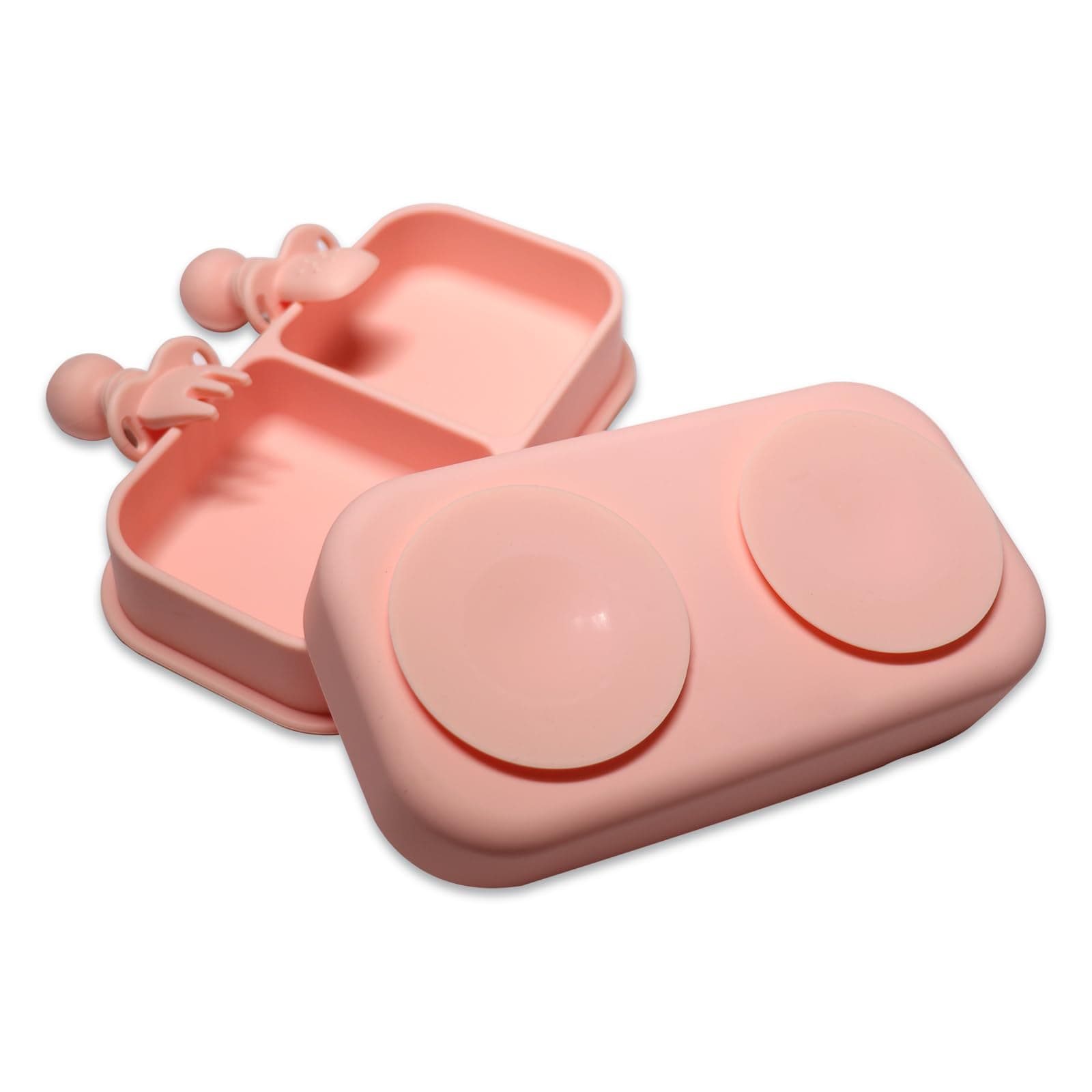 Travel Baby Suction Plate to Go, Portable Silicone Suction Plate Set for Toddler, Baby Divided Bowls with Utensils, Compact Design for Travel and Outdoor, Microwave & Dishwasher Safe