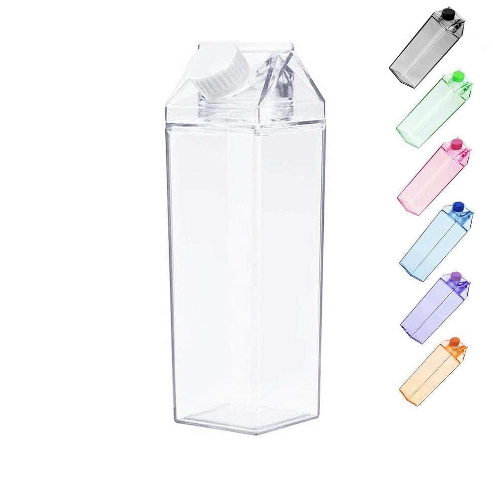 Jinberry 500ml/17Oz Cute Clear Milk Carton Water Bottle Portable Drinkware for Outdoor Climbing Tour or Camping