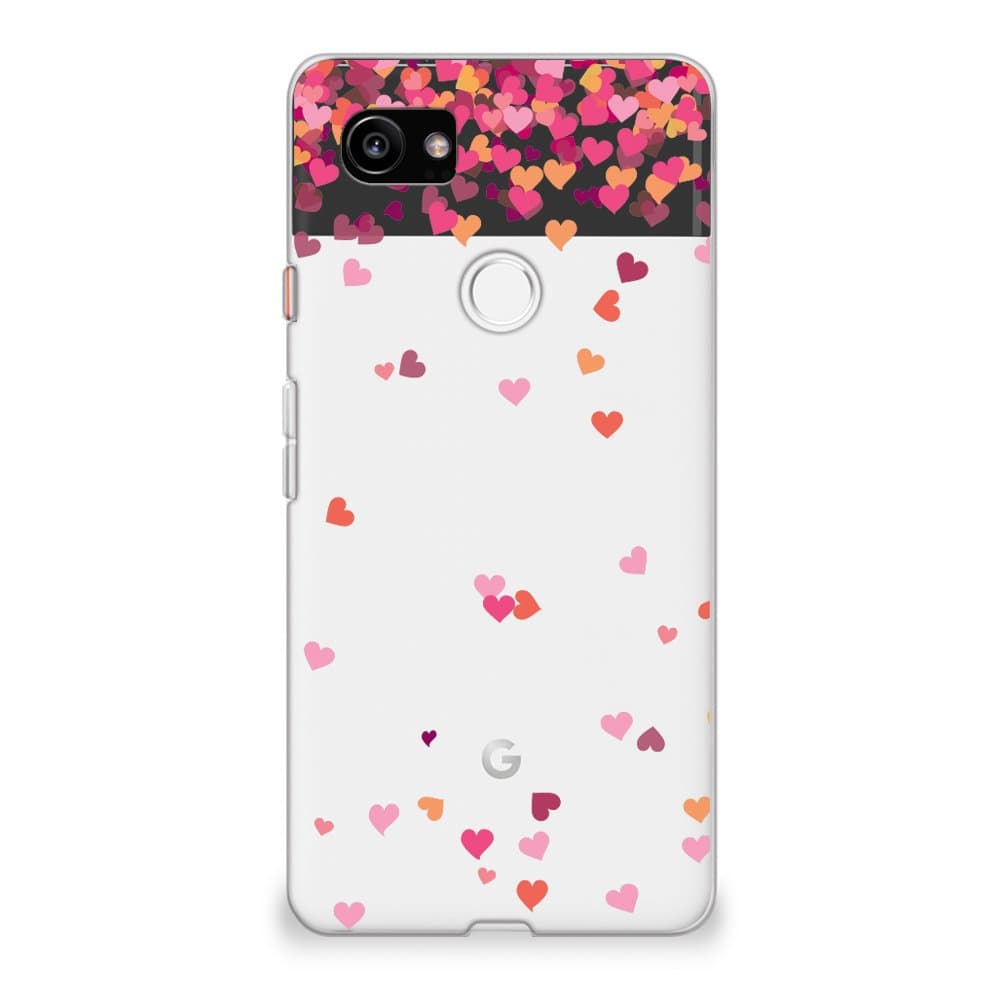 CasesByLorraine Compatible with Google Pixel 2 XL Case, Little Pink Hearts Clear Transparent Flexible TPU Soft Gel Protective Cover for Google Pixel 2 XL 6.0" (2017)