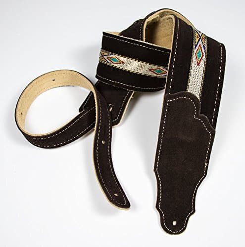 Franklin Strap - 2.5" Original Suede with Suede backing and Southwest hitch weave - Guitar Strap - Chocolate