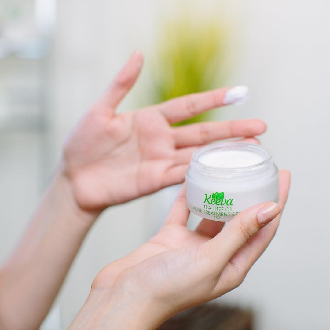 Keeva Organics Acne Treatment Cream With Secret TEA TREE OIL Formula - Perfect For Acne Scar Removal, Fighting Breakouts, Spots, Cystic Acne - See Results in Days Without Dry Skin (1oz)