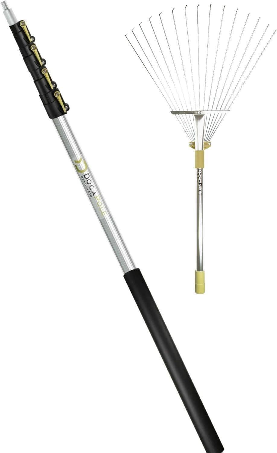 DOCA Gardening Tools 7-30 Ft - Extension Pole for Tree Trimming, Fruit Picker, Roof Rake for Leaves - Roof Rake