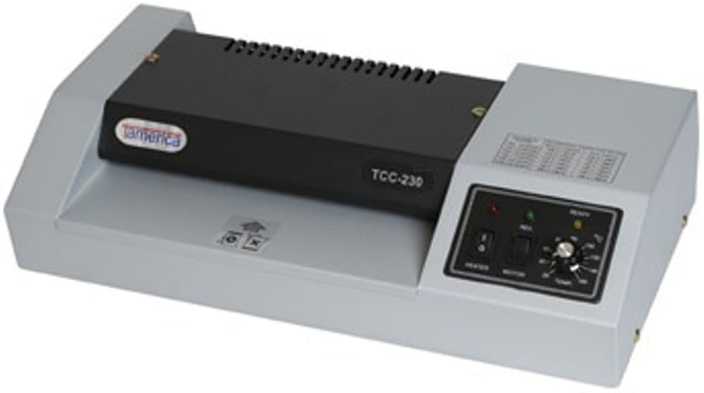 Tamerica TCC230 Professional Pouch Laminator, 9" Max. Laminating Width, Up to 26"/min Speed, 10 mil Max Pouch Gauge, Warm-Up Time 3.5-4.5 min, Reverse/Anti-Jam Mechanism, Metal Cover, Silicon Roller