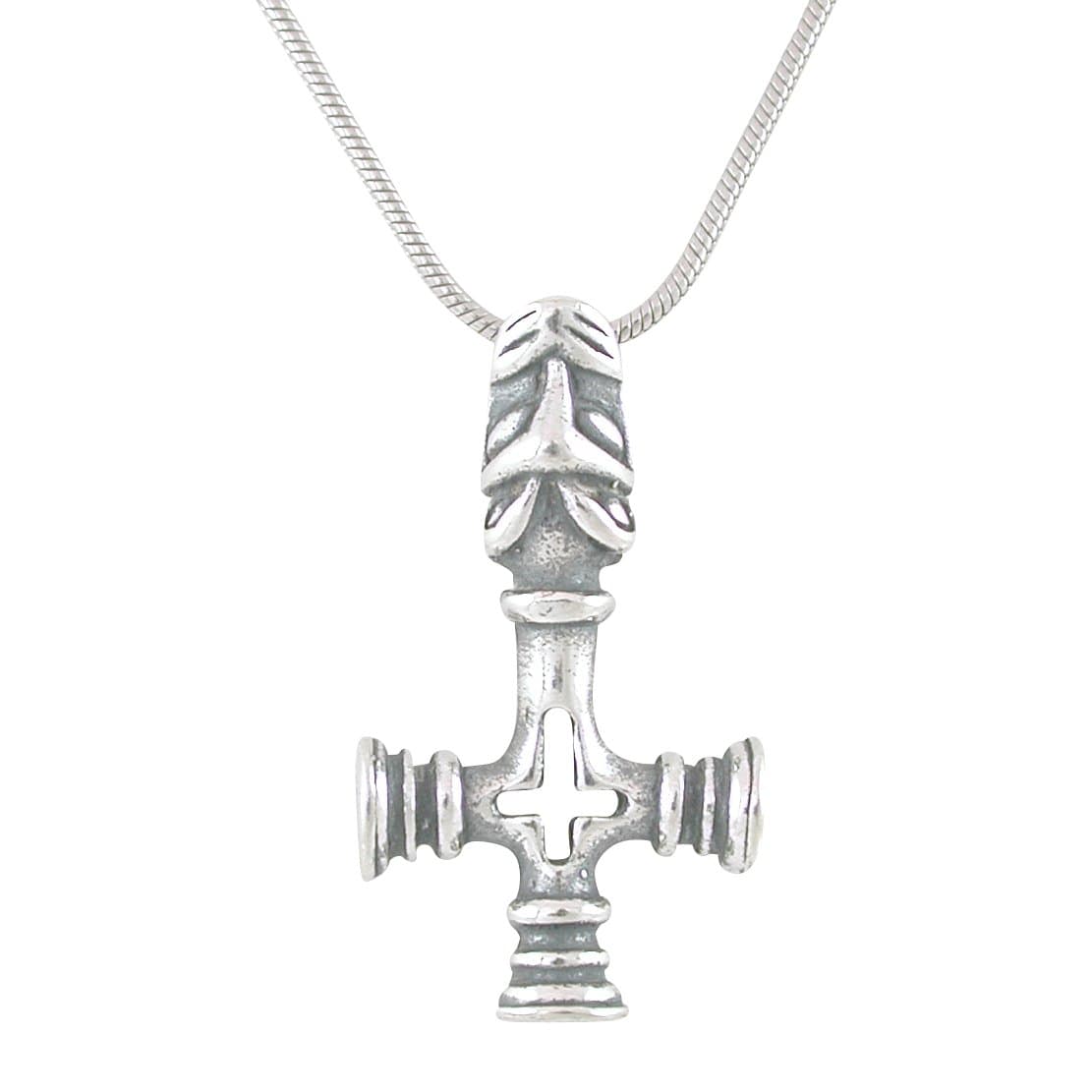 Nordic Thor's Hammer (Cross) Pendant in Sterling Silver on on 20" Rhodium Plated Sterling Silver Snake Chain for Men and Women, 8710