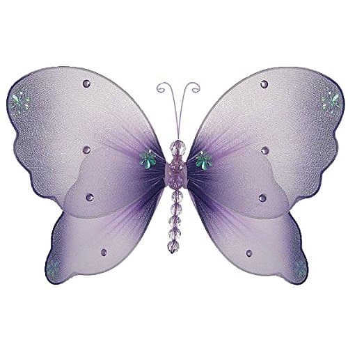 The Butterfly Grove Emily Butterfly Decoration 3D Hanging Mesh Organza Nylon Decor, Purple Wisteria, Small, 5" x 4"