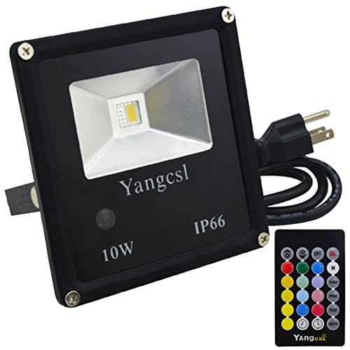 Yangcsl 10W RGBW LED Flood Light, Outdoor Timing Color Changing LED Security Light, RGB & Warm White with Remote Control, IP66 Waterproof LED Floodlight, US 3-Plug, Wall Washer Light (1 Pack)