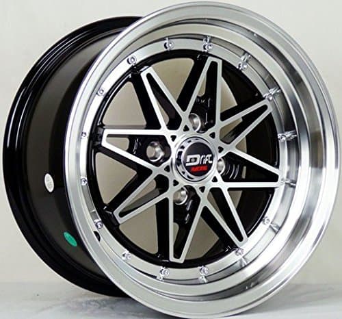 DRIFT L372 DR4 15X8+25 4X100 C.B 73.1 GLOSS BLACK MACHINE FACE + LIP