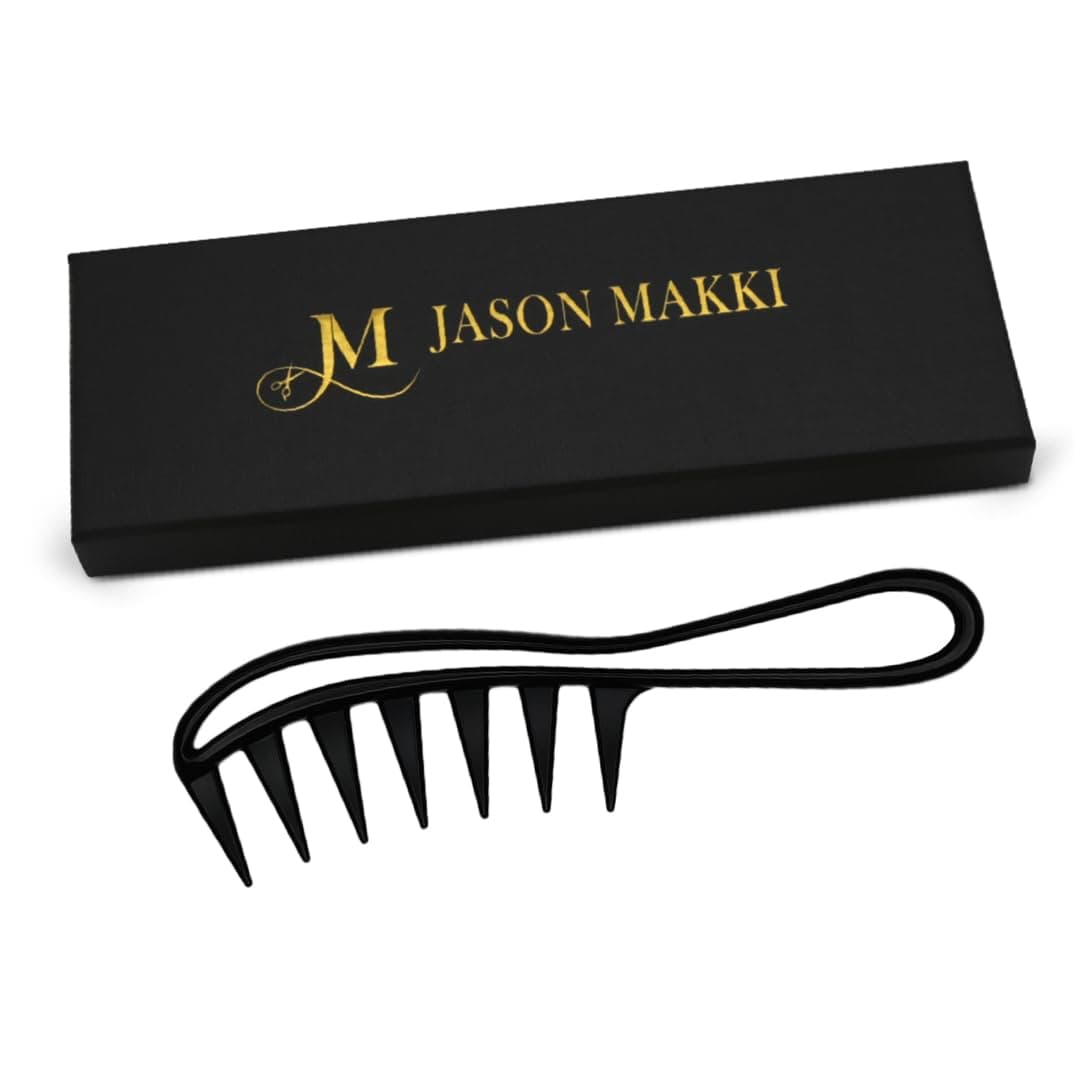 JASON MAKKI Wide Tooth Hair Comb – Professional Detangling Comb for Men & Women – Durable Barber & Salon Styling Tool – Large Teeth, Anti-Static – Premium Packaging (Black)