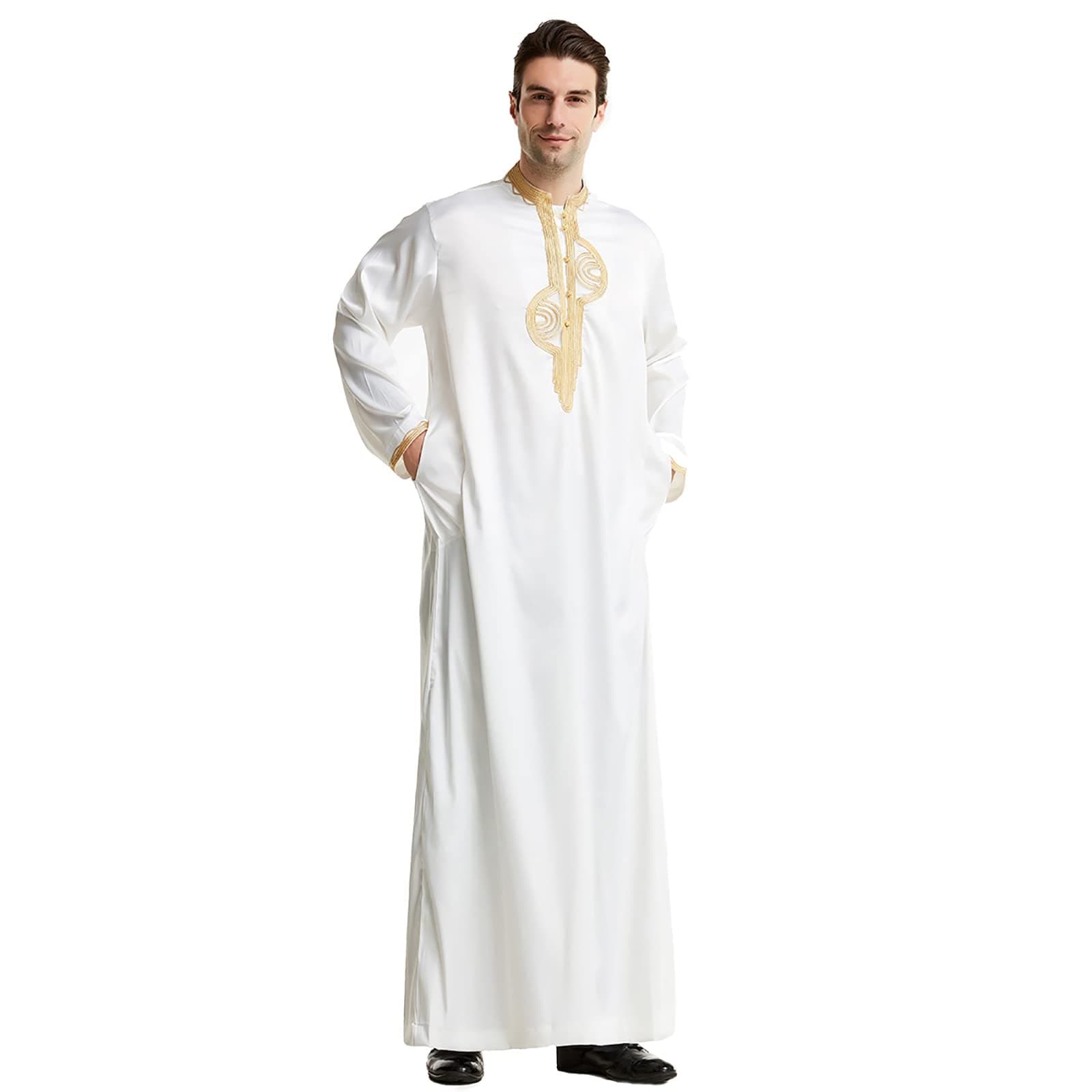 COOFANIN Men Thobe Muslim Muslim Thobe for Men Mens Abaya Thobe Arabic Winter Abaya Dress for Men Mens Short Kurta Top Indian Emirati Thobe for Men UK Sales Clearance