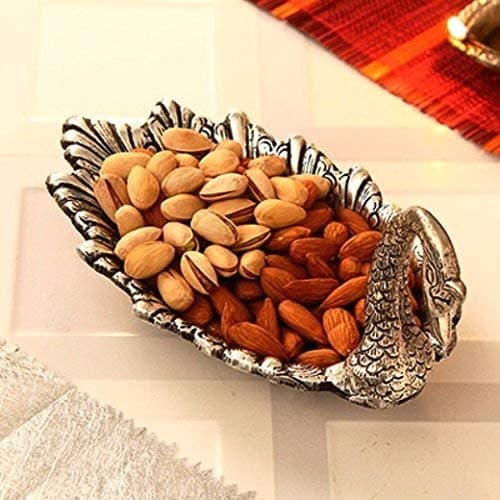 Mudit Crafts Oxidize Metal Decorative Swan Bowl Tray Set with Spoon Showpiece, 10x9x10cm(White)