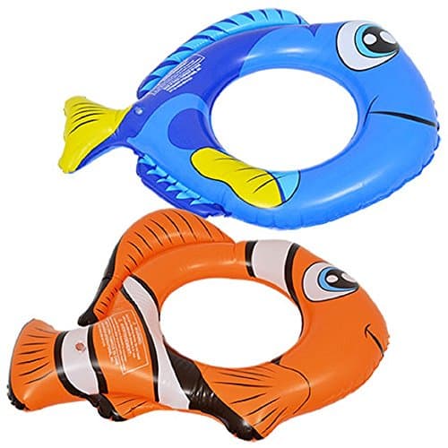 Kids Spring Summer SET OF 2 Fun Backyard Float Outdoor Playtime Pool Lake Beach Swim Splash Rings, 22 in X 18 in Blue and Orange Fish