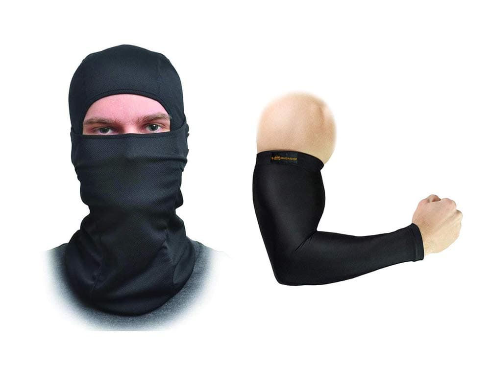 GRAND PITSTOP Helmet Mask + Arm Sleeve (Black) | UV Protected | Arm & Face Shield | Wind, Sun, Dust Block | Bike Riding,Cycling, Hiking | Accessories for Men & Women