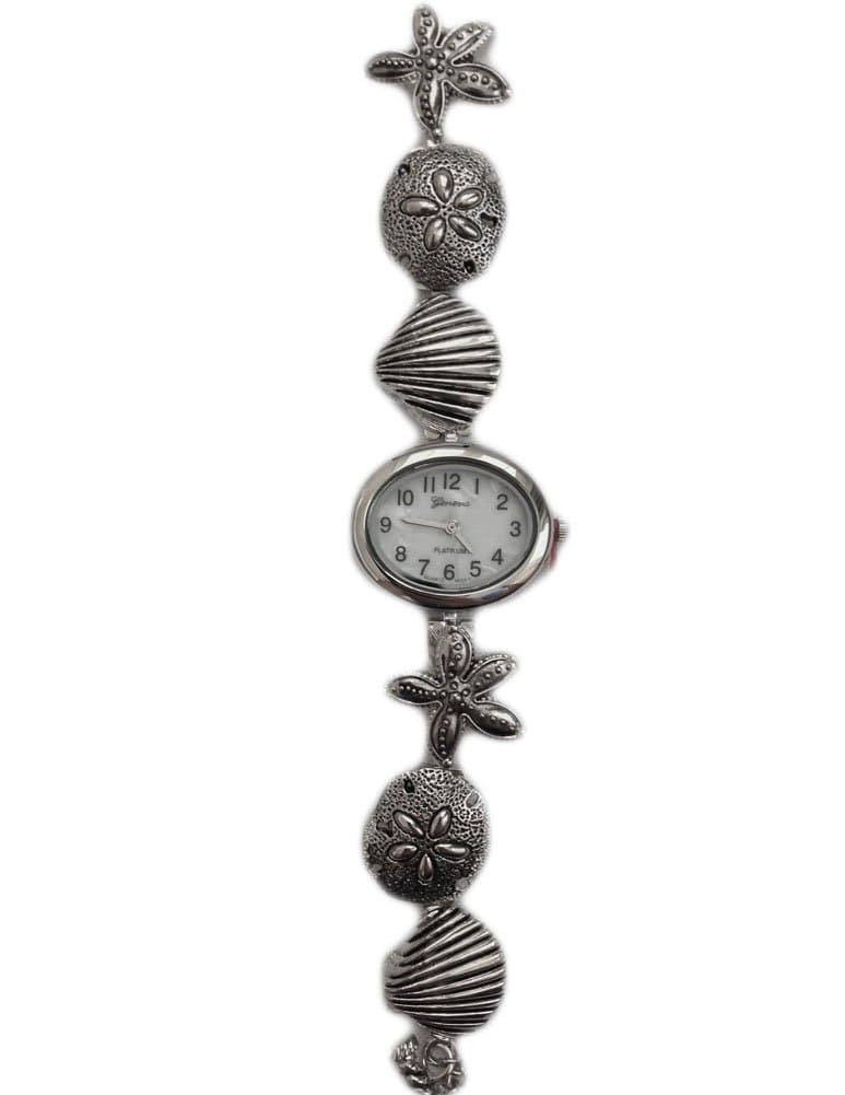 Womens Beach Shells and Starfish Wristwatch - Silver Plated - Analog Watch