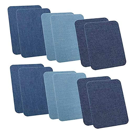 Pack of 12pcs Iron On Denim Patches for Jeans Clothing Repair Elbow Pants Knees 4.9" X 3.7" Mix 3 Colors