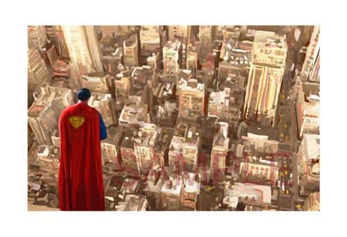 Superman Over Metropolis Painting Canvas 24X18 Print Movie Poster Giclee by Leon Jimenez