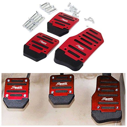 Fly5D 3 Pcs Manual Car Auto Non Slip Sports Aluminium Alloy Automatic Car Auto Vehicle Pedal Foot Treadle Foot Brake Cover Pad (Red)