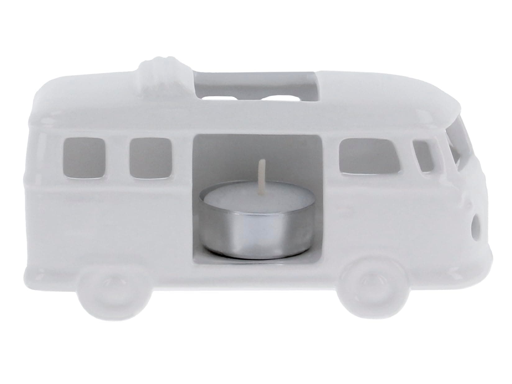 BRISA VW Collection - Volkswagen T1 Campervan Bus Tea Light Candle Holder Ceramic Table Decoration 1:22 (White) (Classic Bus/White)