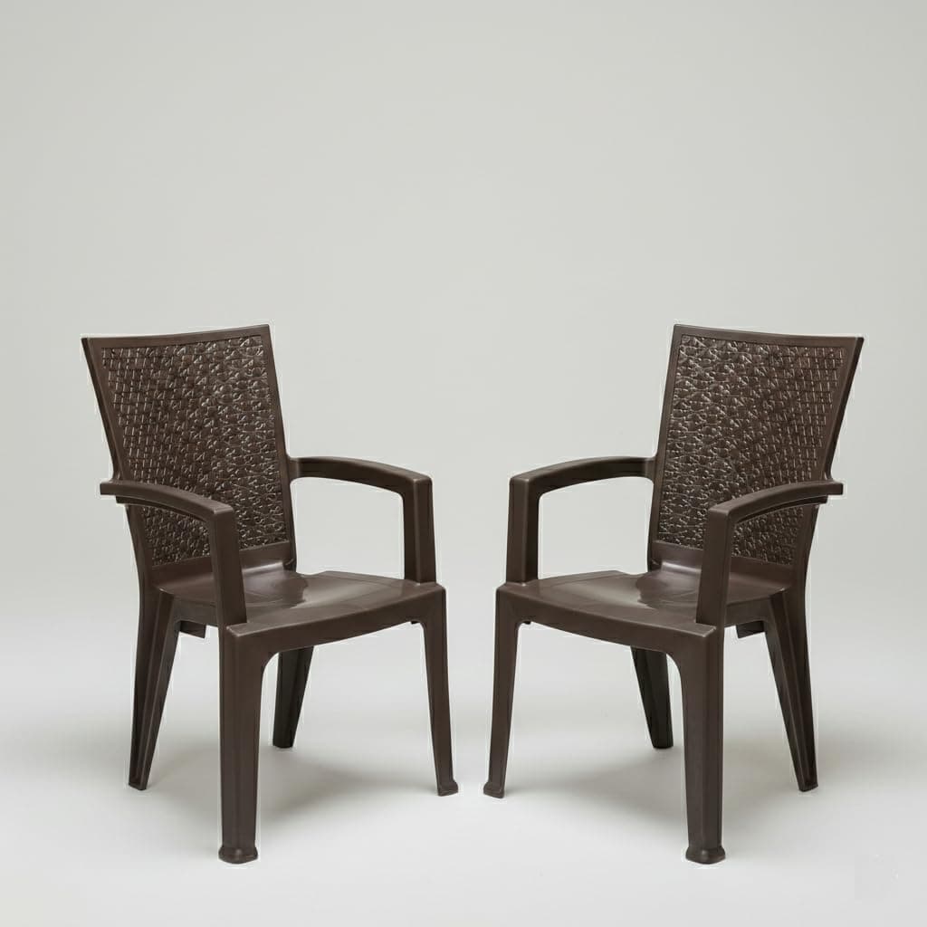 Plastic Chair for Living room with Arm |Set of 2 | 3 Year Warranty | For Home, Living Room, Outdoor | Weather Brown Colour | CHR2225