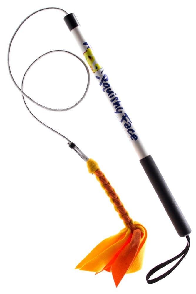 Squishy Face Studio 24-Inch Flirt Pole V2 Dog Exercise Toy with Orange/Yellow Squeaker Fleece Lure, 24"