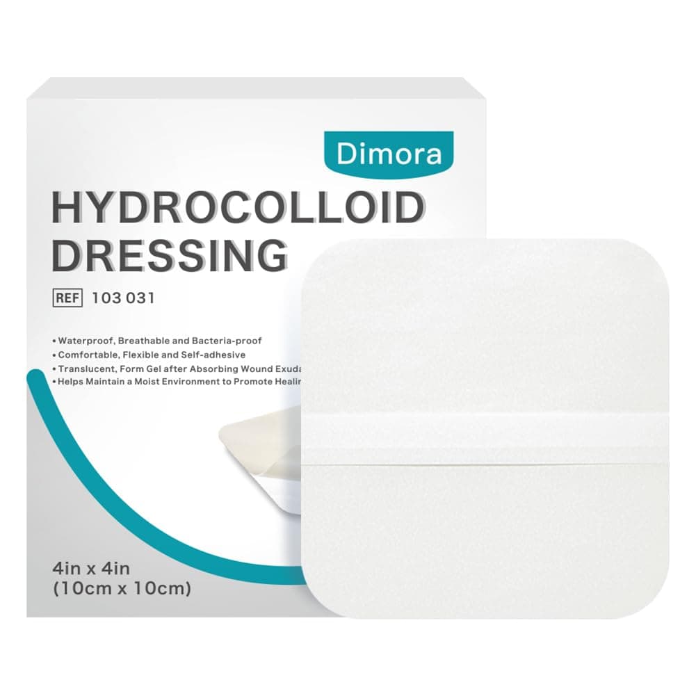 Dimora Ultra Thin Hydrocolloid Dressing 4" x 4", Highly Absorbent Light Exudate Wound Care, Sterile Self-Adhesive Patches Pads Bandages for Advanced Healing, 10 Individually Pack