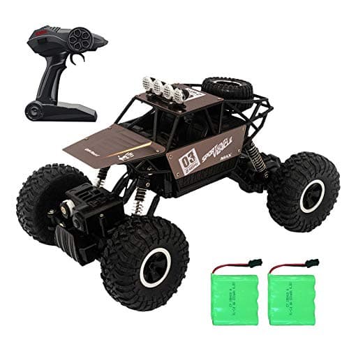 Lovstory New Version Electric Toy Car 1:18 Scale 4WD High Speed Remote Control RC Car, 2.4 GHz Off Road RC Car Vehicle Truch with 2 Rechargeable Batteries, Best Gift for Kids Adult - Brown