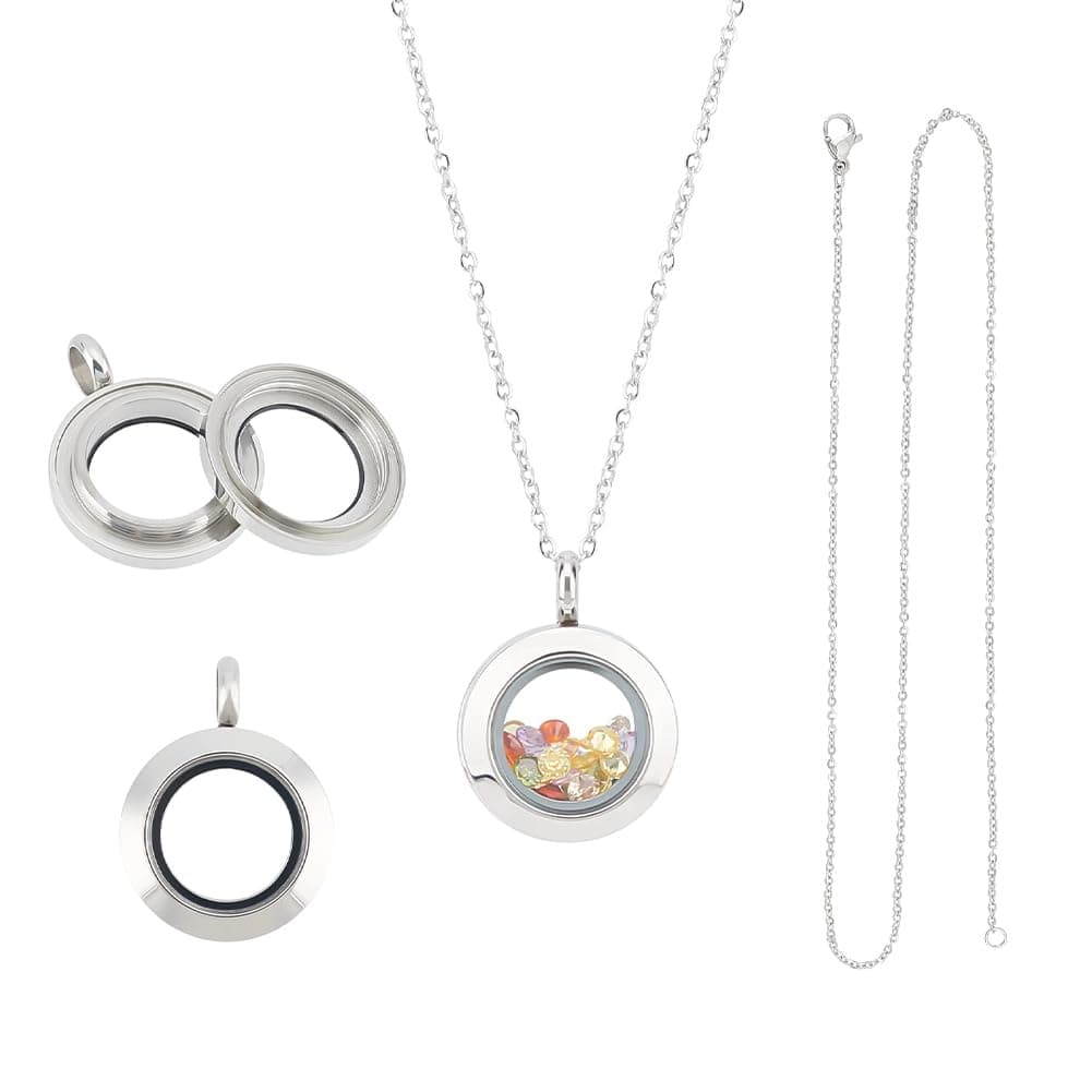 Memory Locket Pendants Glass Photo Charms Round Floating Lockets Charms 304 Stainless Steel Pendants Picture Frame Bouquet Charms for Necklace Jewelry Making