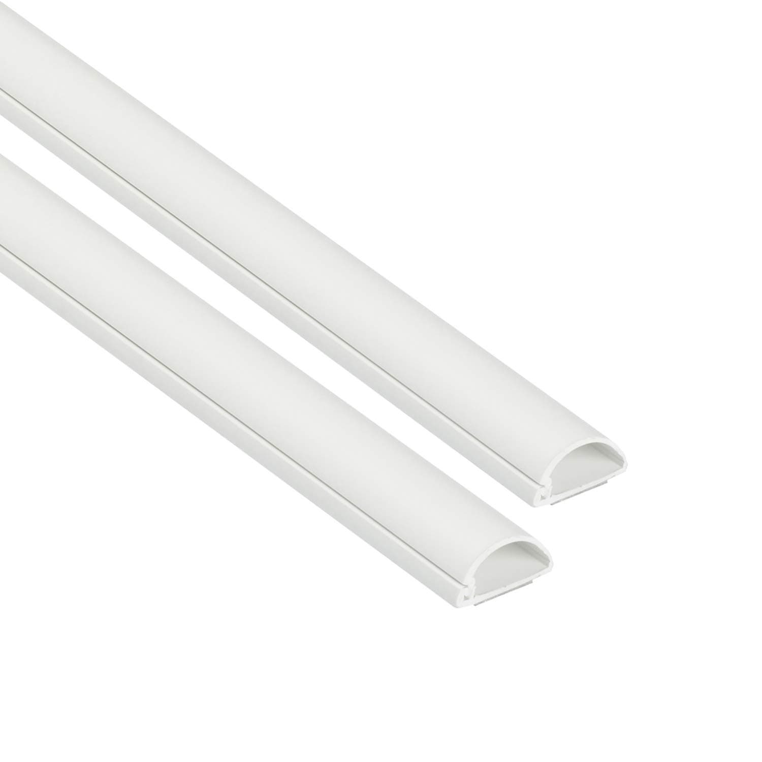 D-Line 20x10mm Cable Trunking 2m Pack, Half Round Profile, Self-Adhesive Wire Cover, Paintable Cable Management - 2x 20mm (W) x 10mm (H) x 1-meter Lengths - White