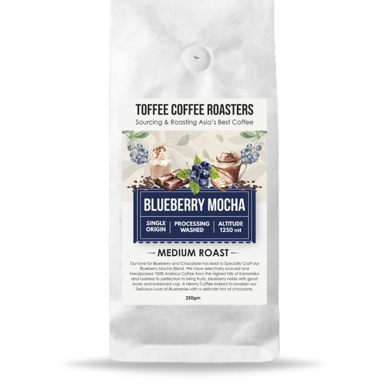 Toffee Coffee Roasters | Blueberry Mocha Coffee | Speciality Blend | 100% Arabica Medium Roast | Notes: Fruity & Blueberry | Grind: Moka Pot| Freshly Roasted| 250 g