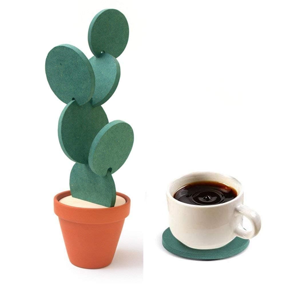 Zerobox Coasters Creative Cactus Shaped Design Set of 6 Pieces for Home Office Decor