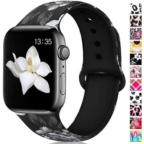 Haveda Floral Bands Compatible with Apple 5 Watch 40mm Series 5 Series 4, Soft Sunflower Printed 38mm iWatch bands Womens Series 3/2/1 Silicone Sport Wristbands Women Men Kids, M/L Gray Flower