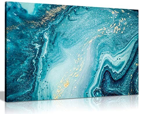 Panther Print, Canvas Wall Art, Framed Prints for Walls of Bedroom & Living Room, Teal Accessories for Home, Blue Teal Gold Marble, Print for Special Occasions (36x24 Inch)