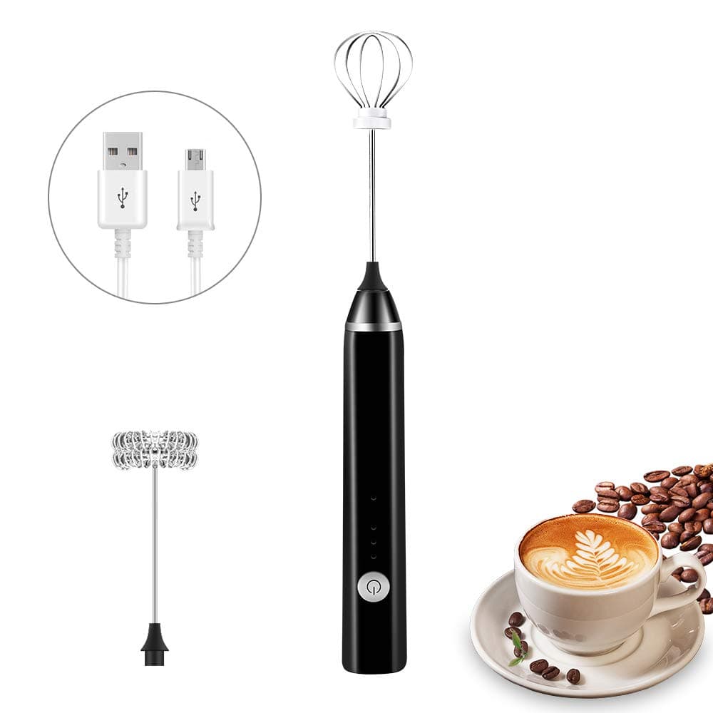 DIBIKOU 2 Electric Whisk with USB Rechargeable Three-Speed Force Adjustment Milk Bubbler Beater Perfect for Coffee, Beating Eggs, Stainless Steel