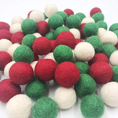 Christmas Felt Balls Red Green White 80pc 2cm DIY Felted Pom Pom Garland Wool Balls
