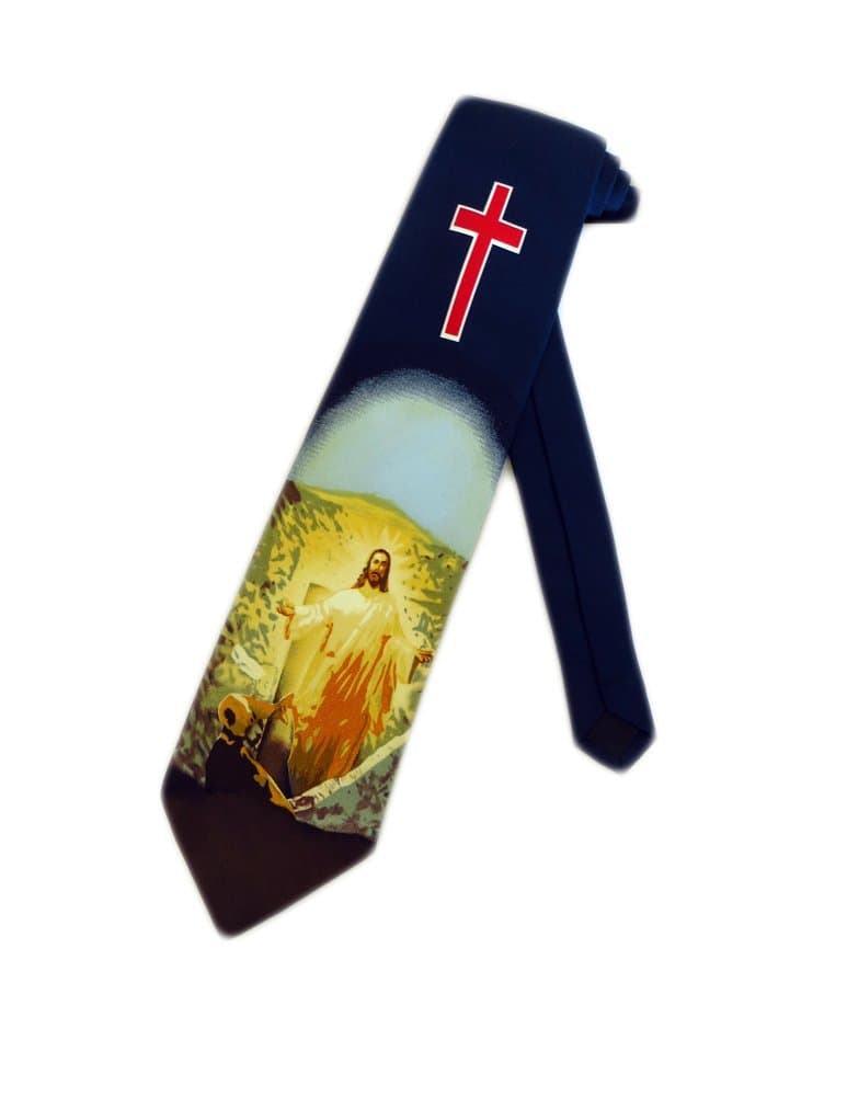 Roberto Cellini Men's Jesus and Cross Necktie - Blue - One Size Neck Tie