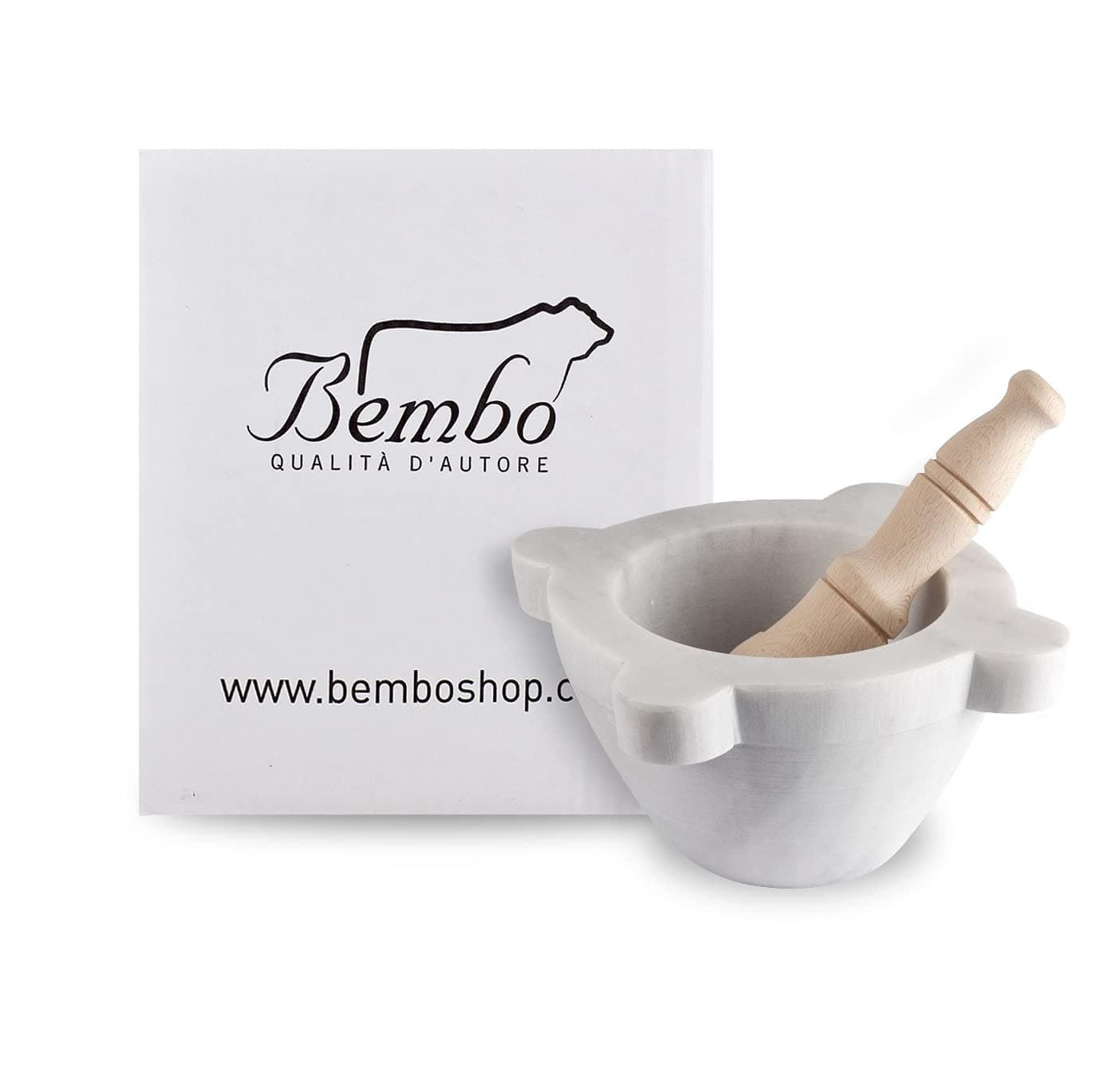 Bembo Mortar in White Carrara Marble with Pestle Made in Italy - for Pesto or Spices - Genovese Model (ø 14 cm)